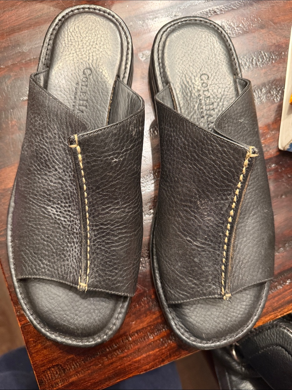 Cole Haan Black Leather Slide Mules with Contrast Stitching